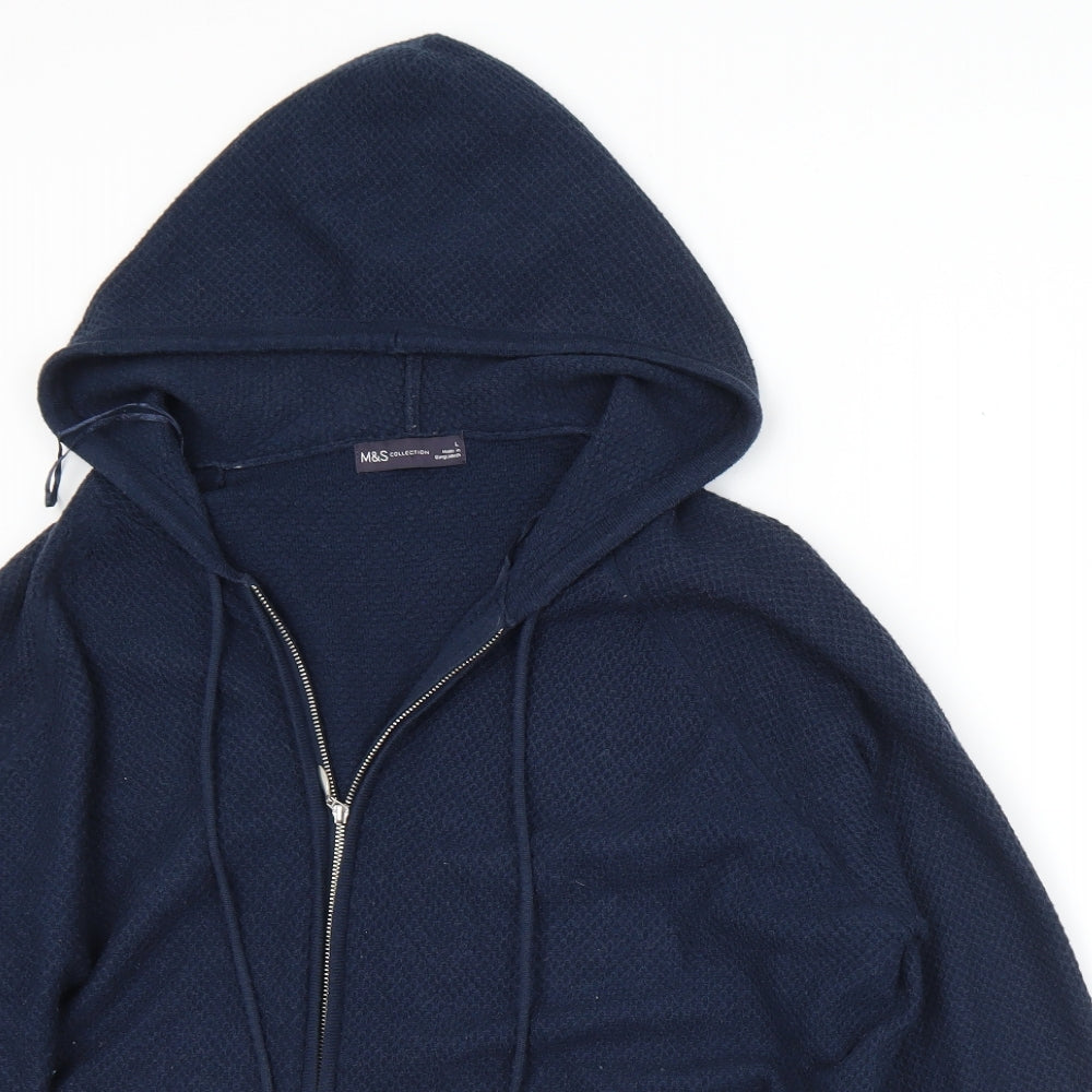 Marks and Spencer Mens Blue  Viscose Full Zip Hoodie Size L