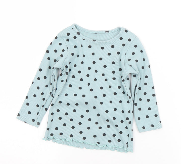 Matalan Girls Green Polka Dot Cotton Jersey T-Shirt Size 9-12 Months Round Neck