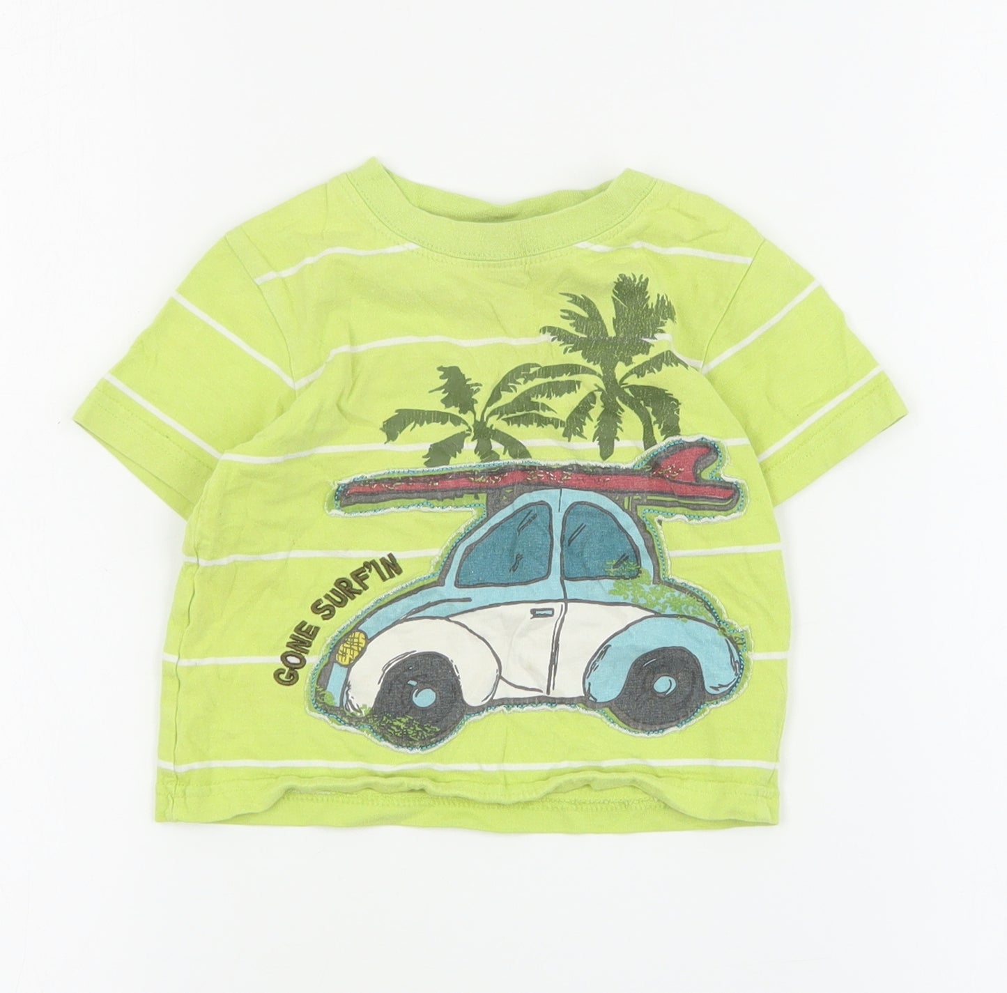 Cherokee Baby Green Striped Cotton Basic T-Shirt Size 12-18 Months Crew Neck Pullover