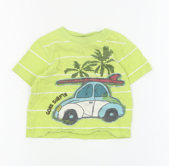Cherokee Baby Green Striped Cotton Basic T-Shirt Size 12-18 Months Crew Neck Pullover