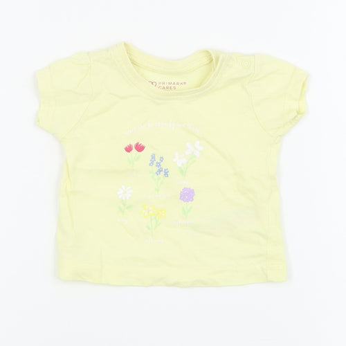 Primark Baby Yellow  Cotton Pullover T-Shirt Size 0-3 Months Crew Neck Snap