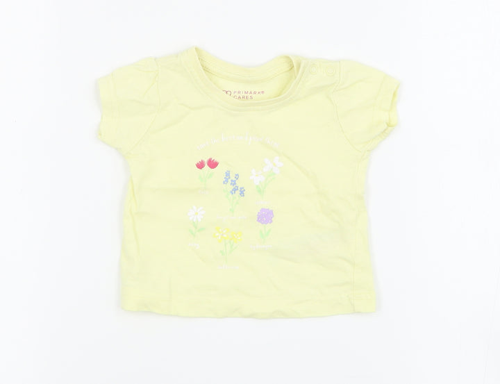Primark Baby Yellow  Cotton Pullover T-Shirt Size 0-3 Months Crew Neck Snap