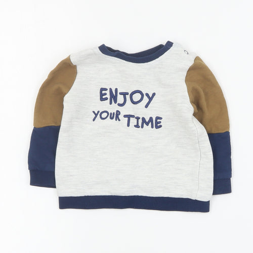 So Cute Baby Grey Colourblock Cotton Pullover Jumper Size 9-12 Months  Snap
