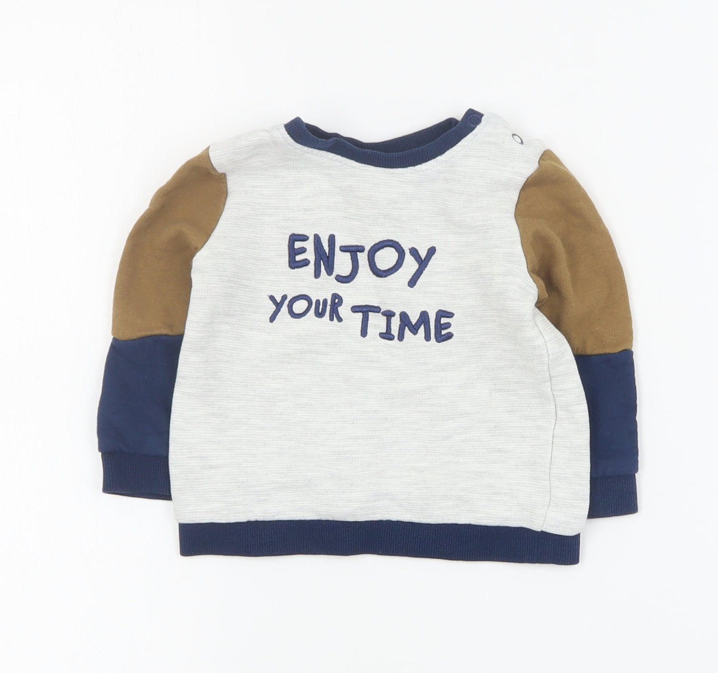 So Cute Baby Grey Colourblock Cotton Pullover Jumper Size 9-12 Months  Snap