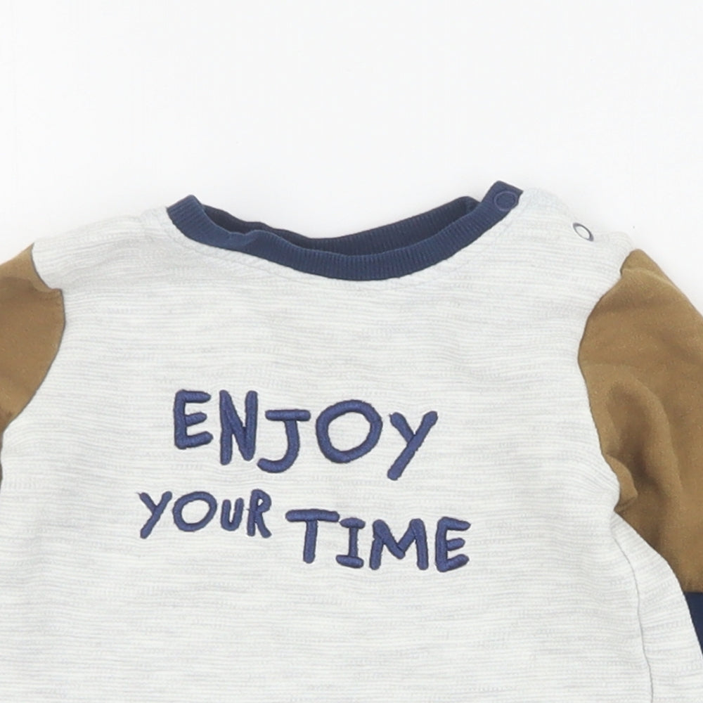 So Cute Baby Grey Colourblock Cotton Pullover Jumper Size 9-12 Months  Snap