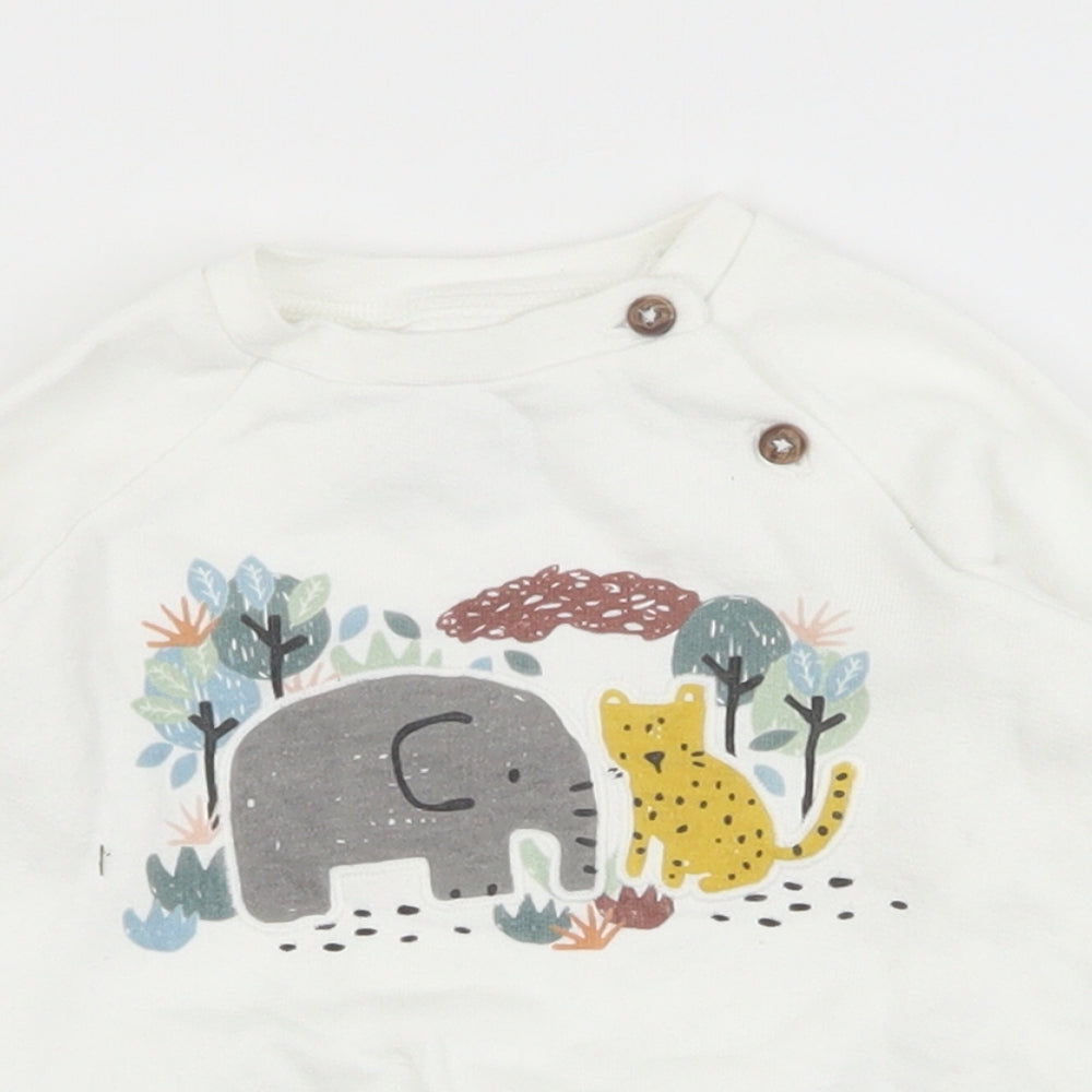 F&F Baby White  Cotton Pullover Jumper Size 3-6 Months  Button - Zoo Animals