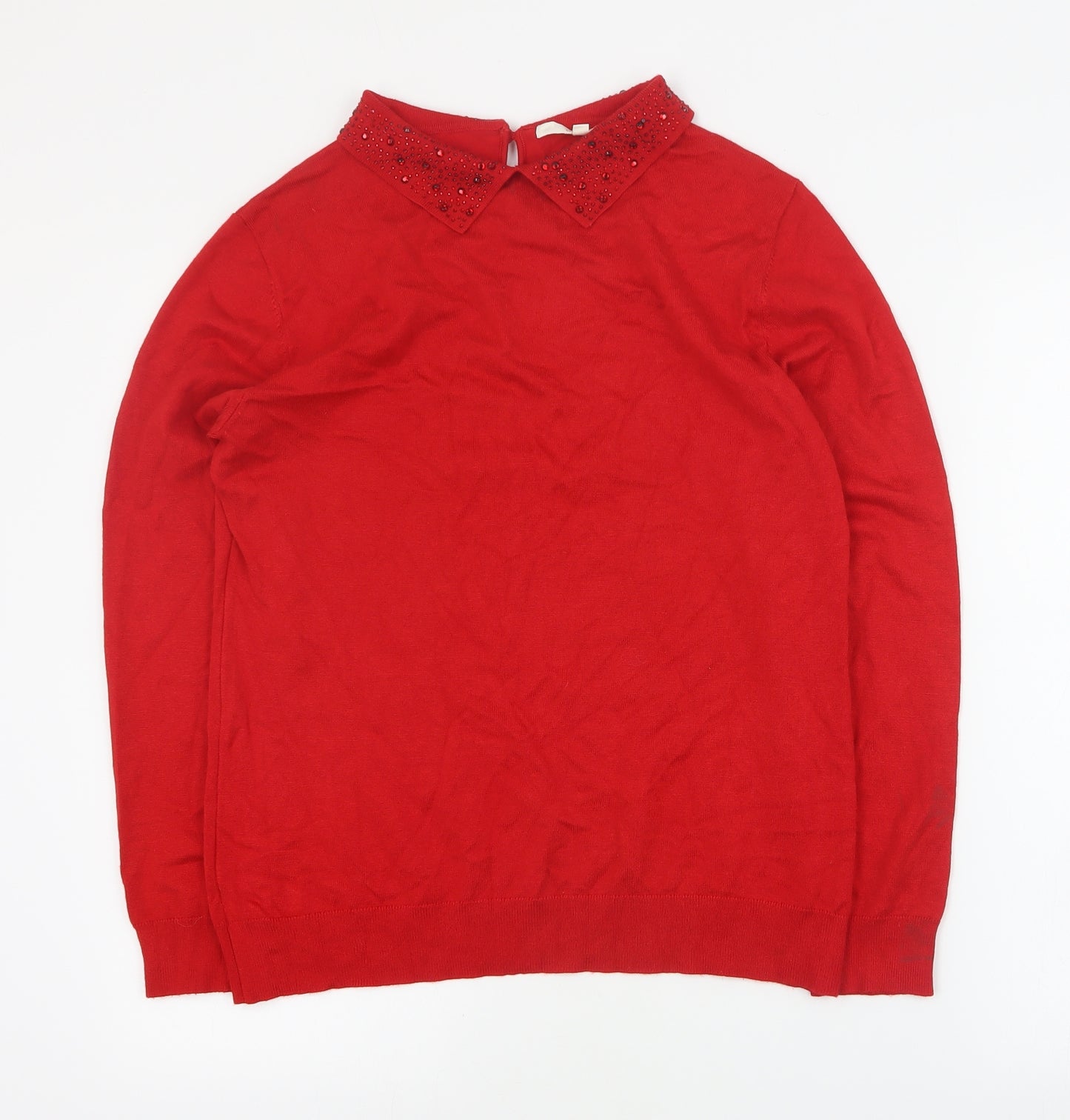 Vida Vi Womens Red Collared  Viscose Pullover Jumper Size M