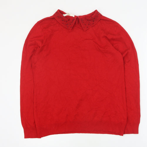 Vida Vi Womens Red Collared  Viscose Pullover Jumper Size M