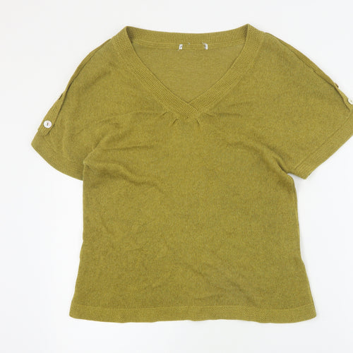 Preworn Womens Green  Viscose Basic T-Shirt Size L V-Neck
