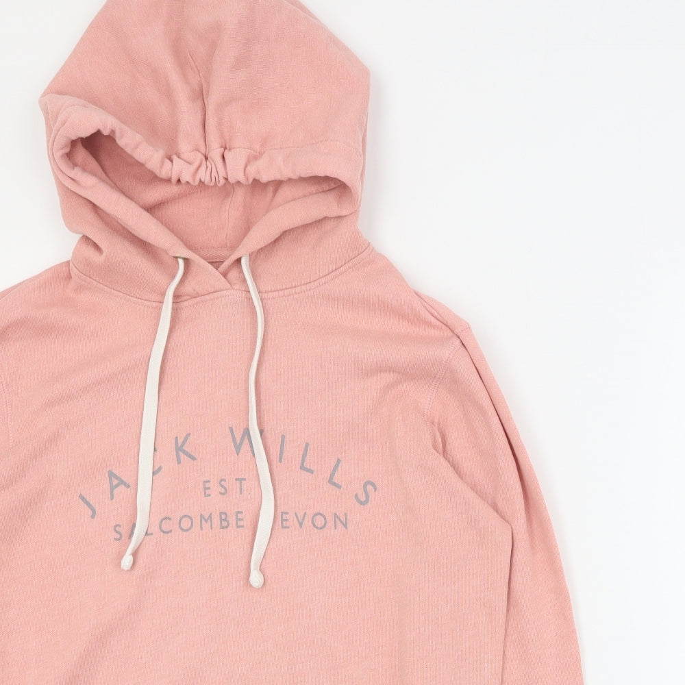 Jack Wills Womens Pink  Cotton Pullover Hoodie Size 12  Pullover