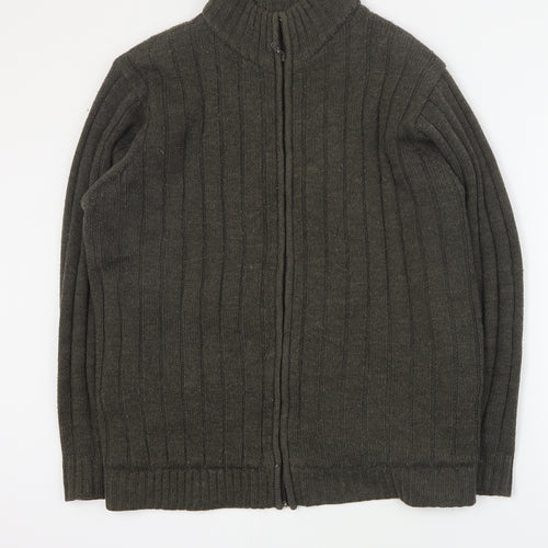 EWM Mens Brown High Neck  Acrylic Full Zip Jumper Size L