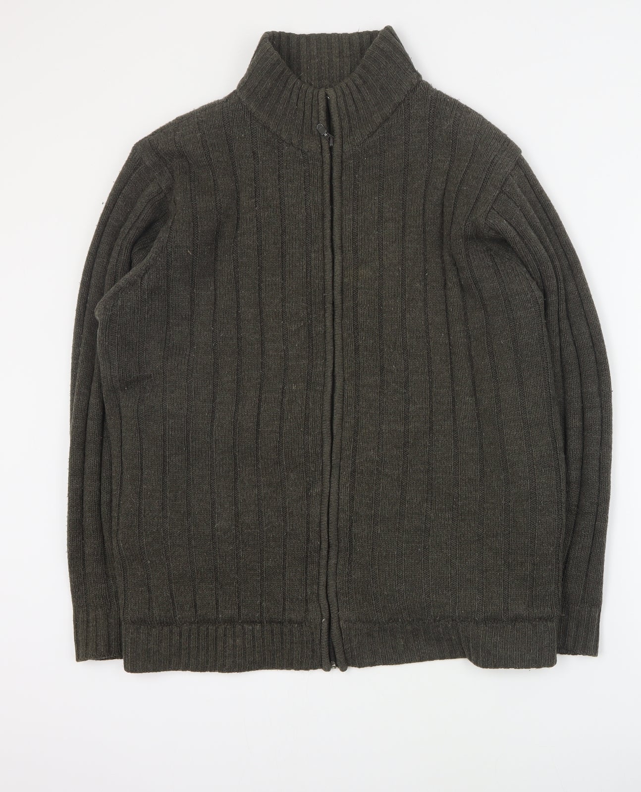 EWM Mens Brown High Neck  Acrylic Full Zip Jumper Size L