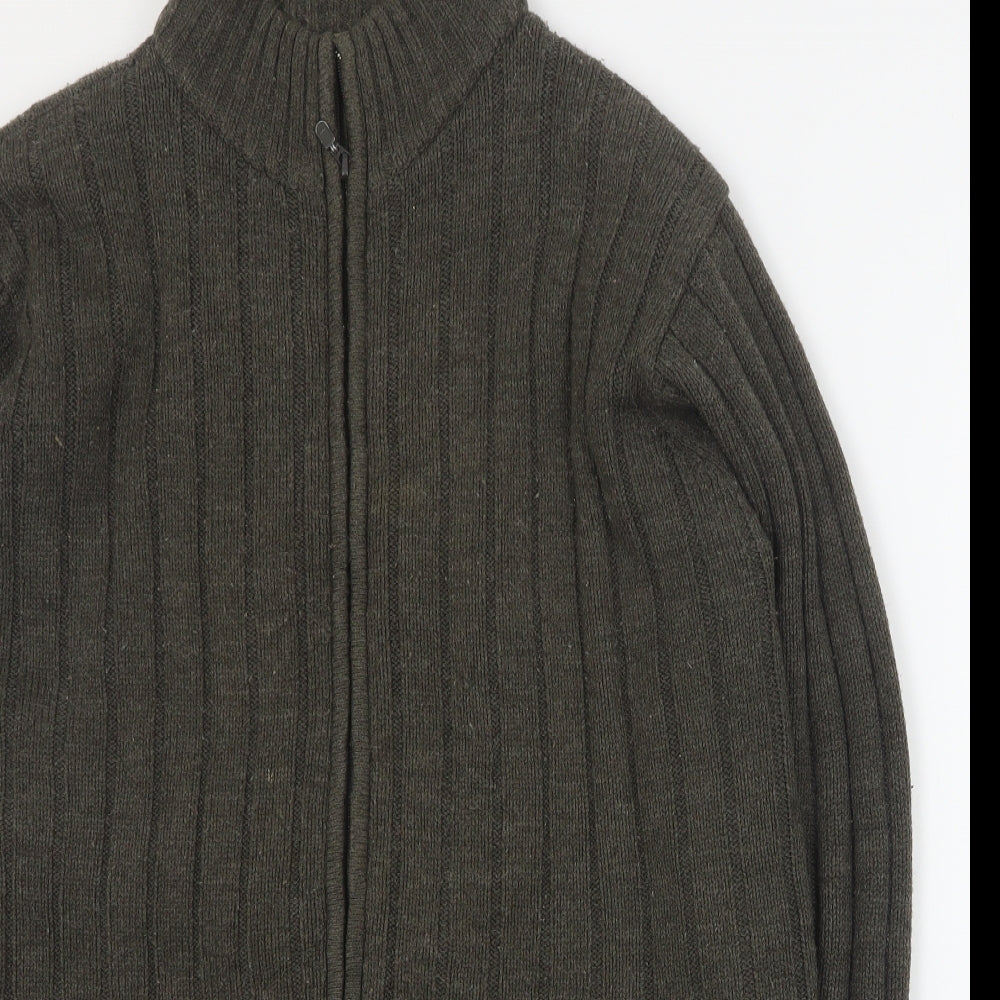 EWM Mens Brown High Neck  Acrylic Full Zip Jumper Size L