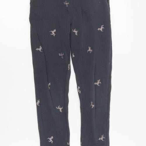 H&M Girls Grey Geometric Cotton Jogger Trousers Size 9 Months  Regular Drawstring - Unicorn