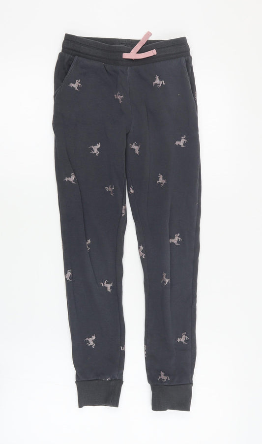 H&M Girls Grey Geometric Cotton Jogger Trousers Size 9 Months  Regular Drawstring - Unicorn