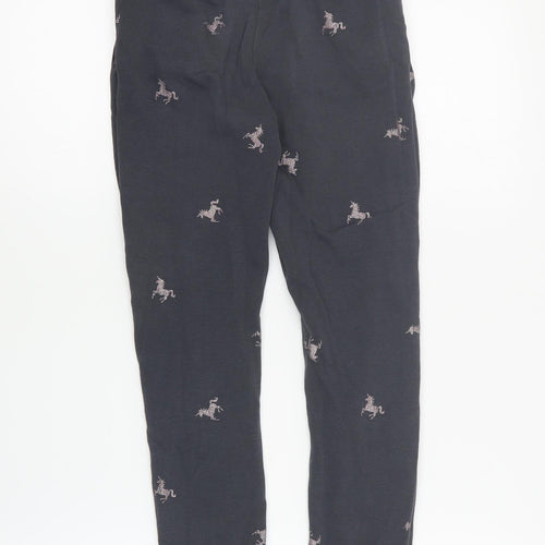 H&M Girls Grey Geometric Cotton Jogger Trousers Size 9 Months  Regular Drawstring - Unicorn