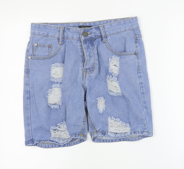 Boohoo Man Mens Blue Cotton Biker Shorts Size 30 in Regular Button