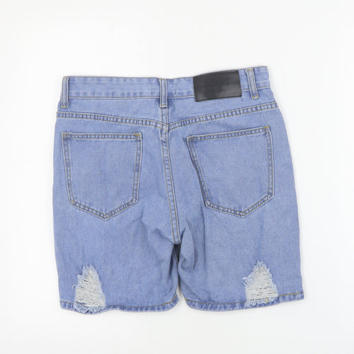 Boohoo Man Mens Blue  Cotton Biker Shorts Size 30 in  Regular Button