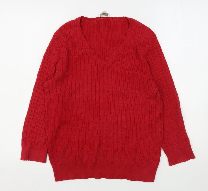 CC Womens Red V-Neck Cotton Pullover Jumper Size L