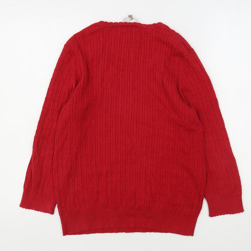CC Womens Red V-Neck  Cotton Pullover Jumper Size L