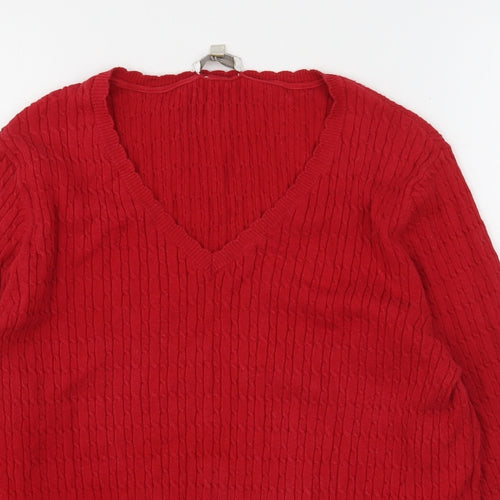 CC Womens Red V-Neck  Cotton Pullover Jumper Size L