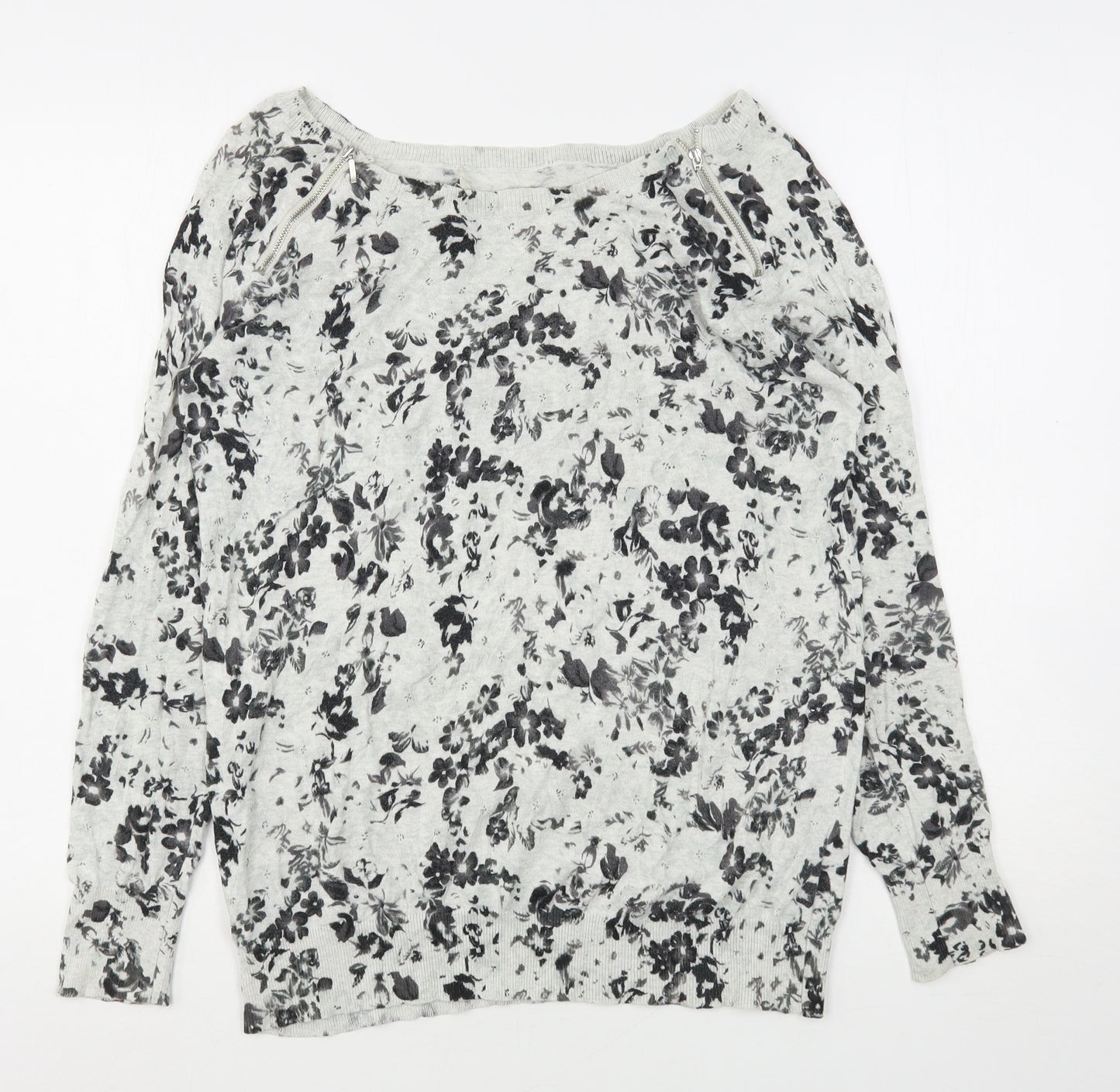 Oasis Womens Grey Round Neck Floral Polyester Pullover Jumper Size S