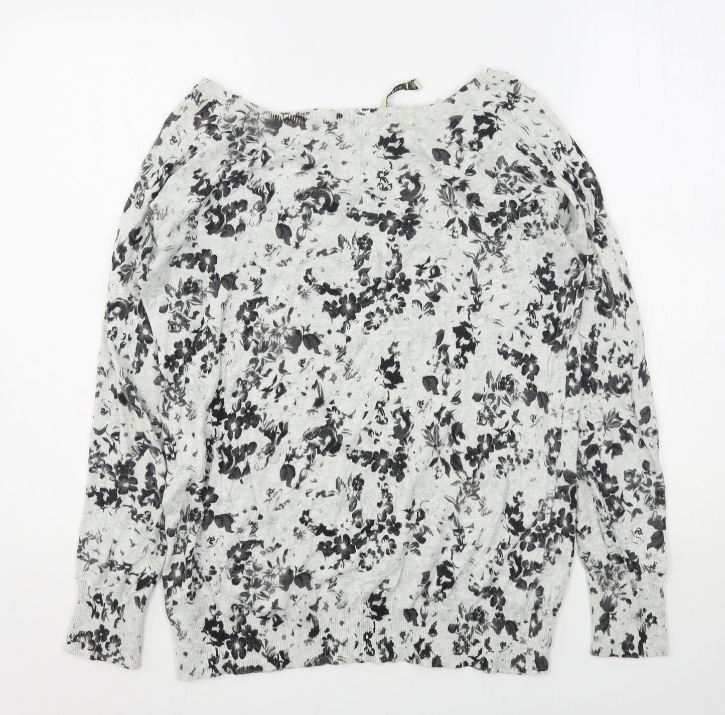 Oasis Womens Grey Round Neck Floral Polyester Pullover Jumper Size S
