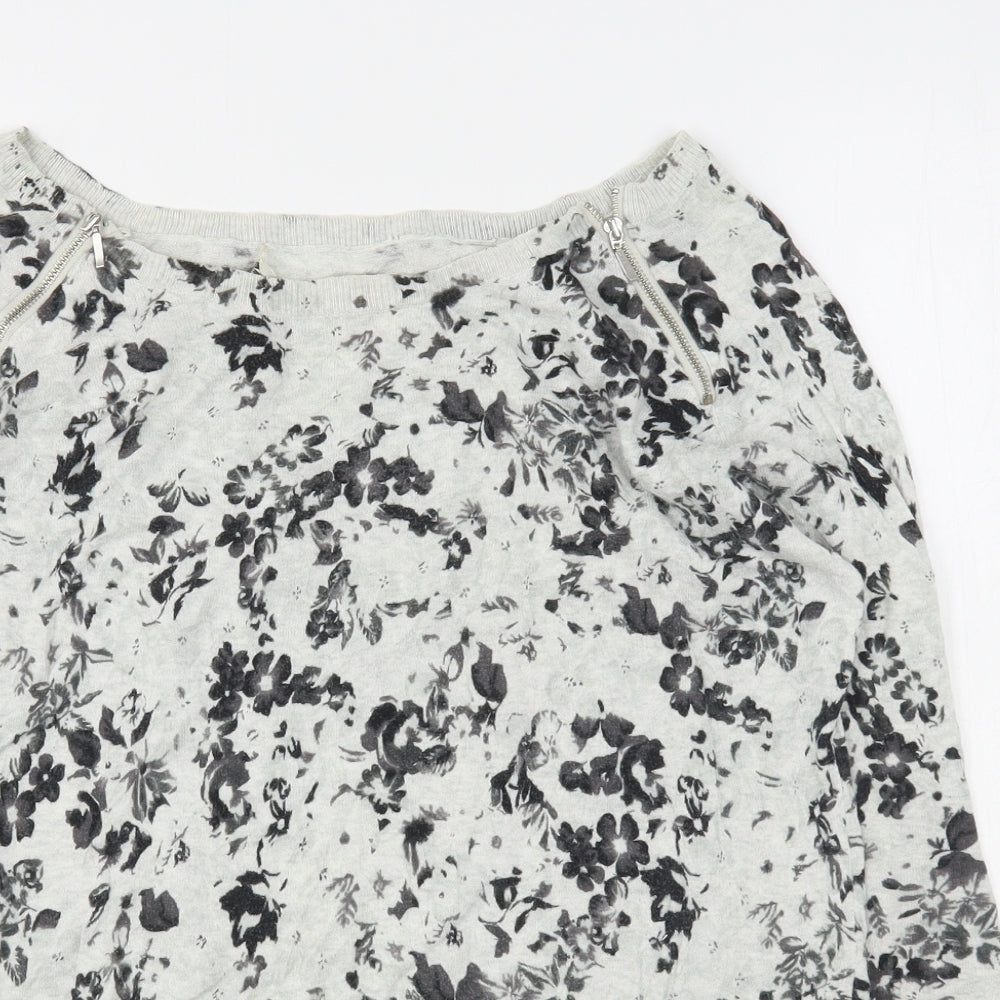 Oasis Womens Grey Round Neck Floral Polyester Pullover Jumper Size S