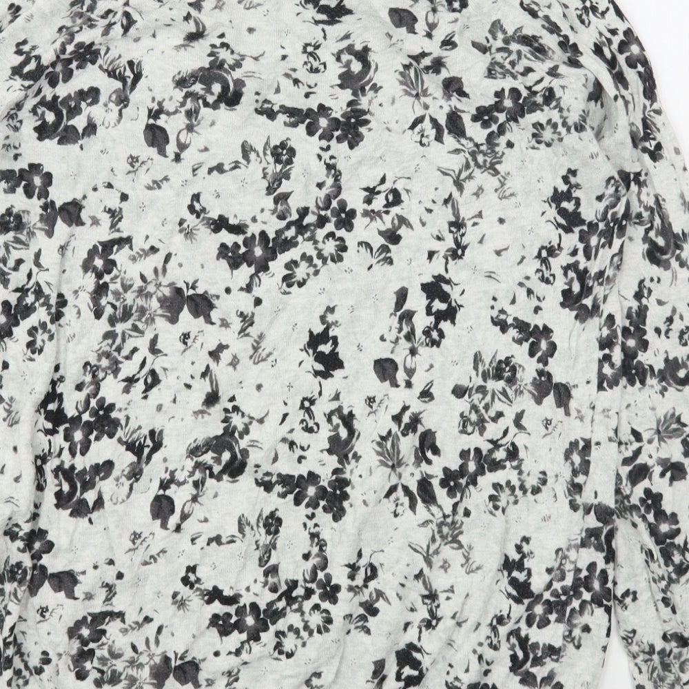 Oasis Womens Grey Round Neck Floral Polyester Pullover Jumper Size S