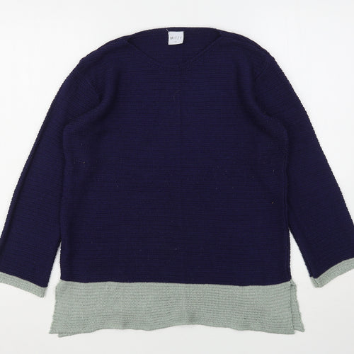 Mitzy Womens Blue Round Neck  Acrylic Pullover Jumper Size S