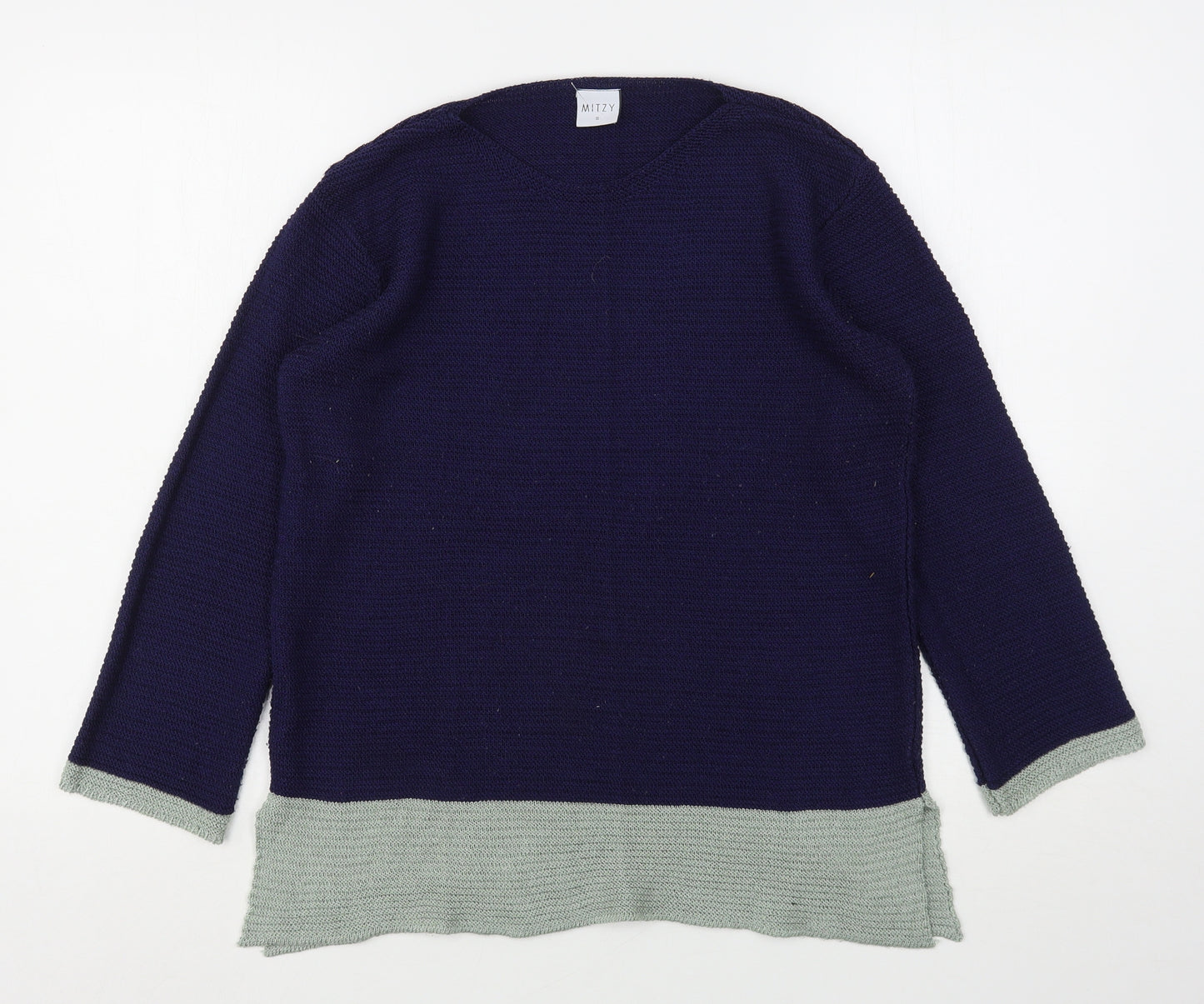 Mitzy Womens Blue Round Neck  Acrylic Pullover Jumper Size S