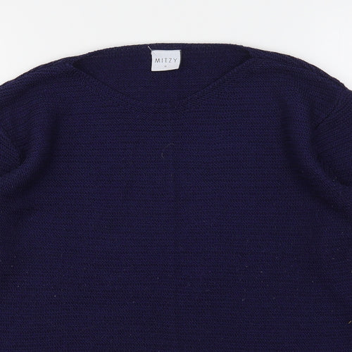 Mitzy Womens Blue Round Neck  Acrylic Pullover Jumper Size S