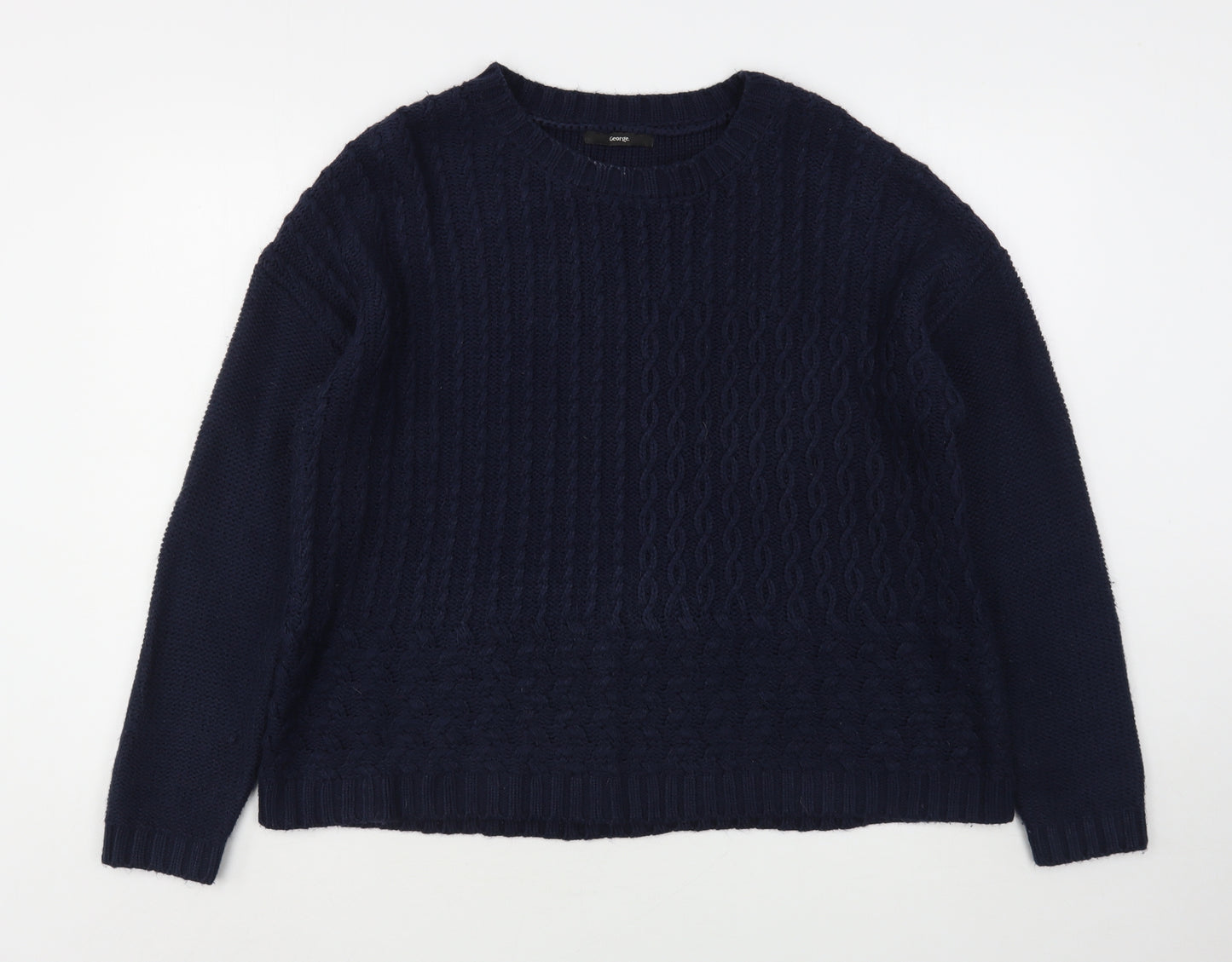 George Womens Blue Round Neck  Acrylic Pullover Jumper Size L