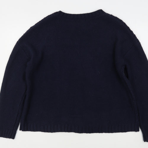 George Womens Blue Round Neck  Acrylic Pullover Jumper Size L