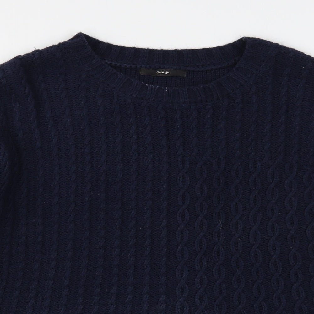 George Womens Blue Round Neck  Acrylic Pullover Jumper Size L