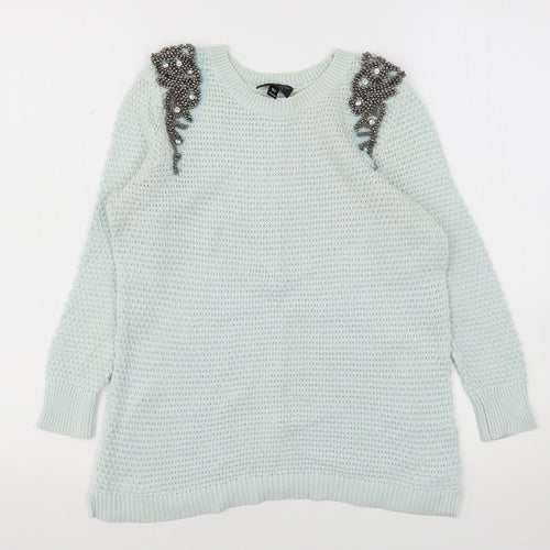 Topshop Womens Green Round Neck  Cotton Pullover Jumper Size 6