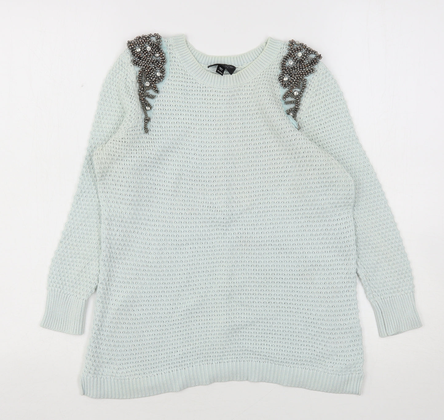 Topshop Womens Green Round Neck  Cotton Pullover Jumper Size 6