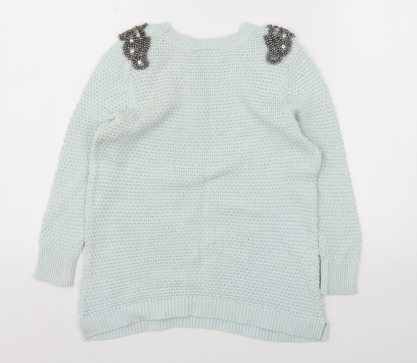 Topshop Womens Green Round Neck  Cotton Pullover Jumper Size 6