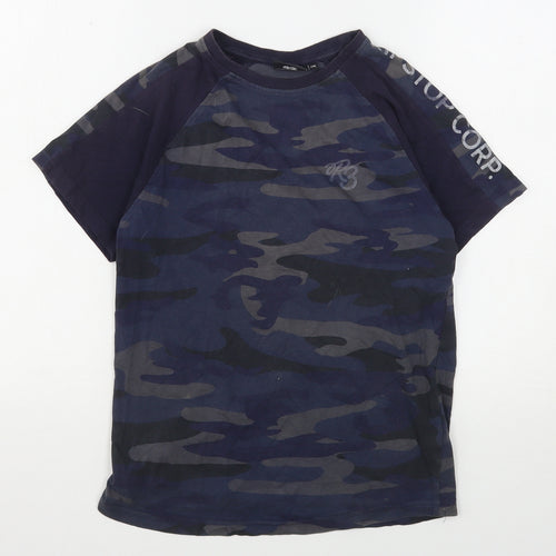 Ripstop Boys Blue Camouflage Cotton Basic T-Shirt Size M Round Neck