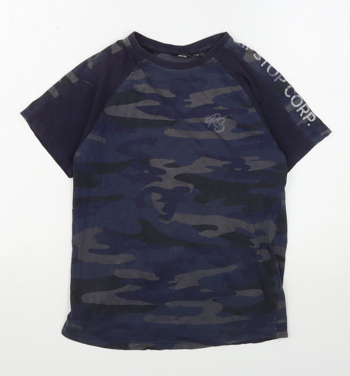 Ripstop Boys Blue Camouflage Cotton Basic T-Shirt Size M Round Neck