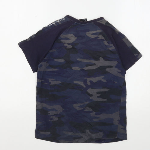Ripstop Boys Blue Camouflage Cotton Basic T-Shirt Size M Round Neck