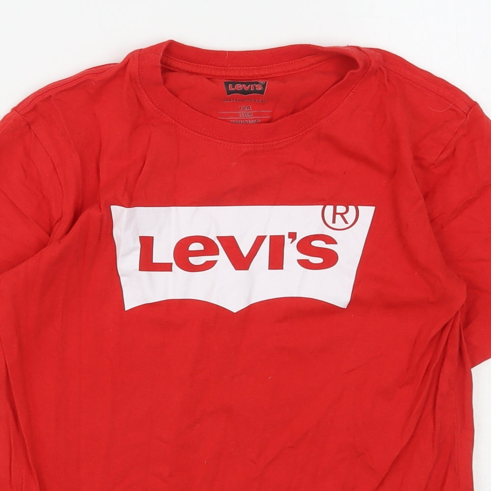 Levi's Boys Red  Cotton Basic T-Shirt Size 12 Years Round Neck