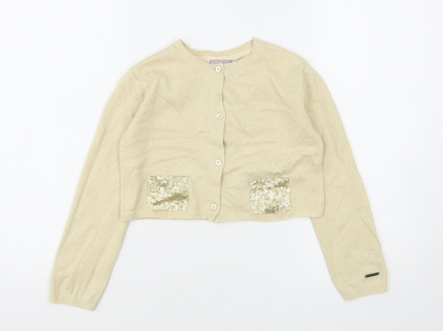 Boboli  Girls Beige Round Neck  Polyester Cardigan Jumper Size 8 Years