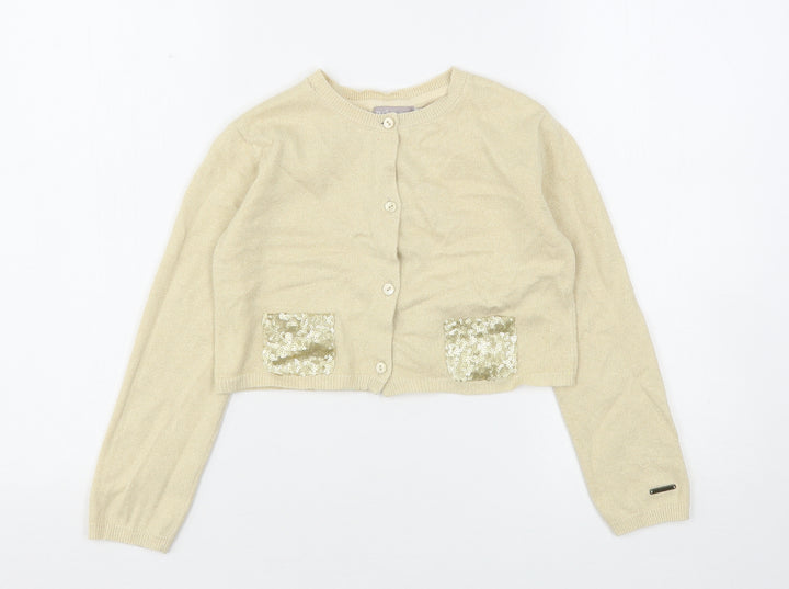 Boboli Girls Beige Round Neck Polyester Cardigan Jumper Size 8 Years