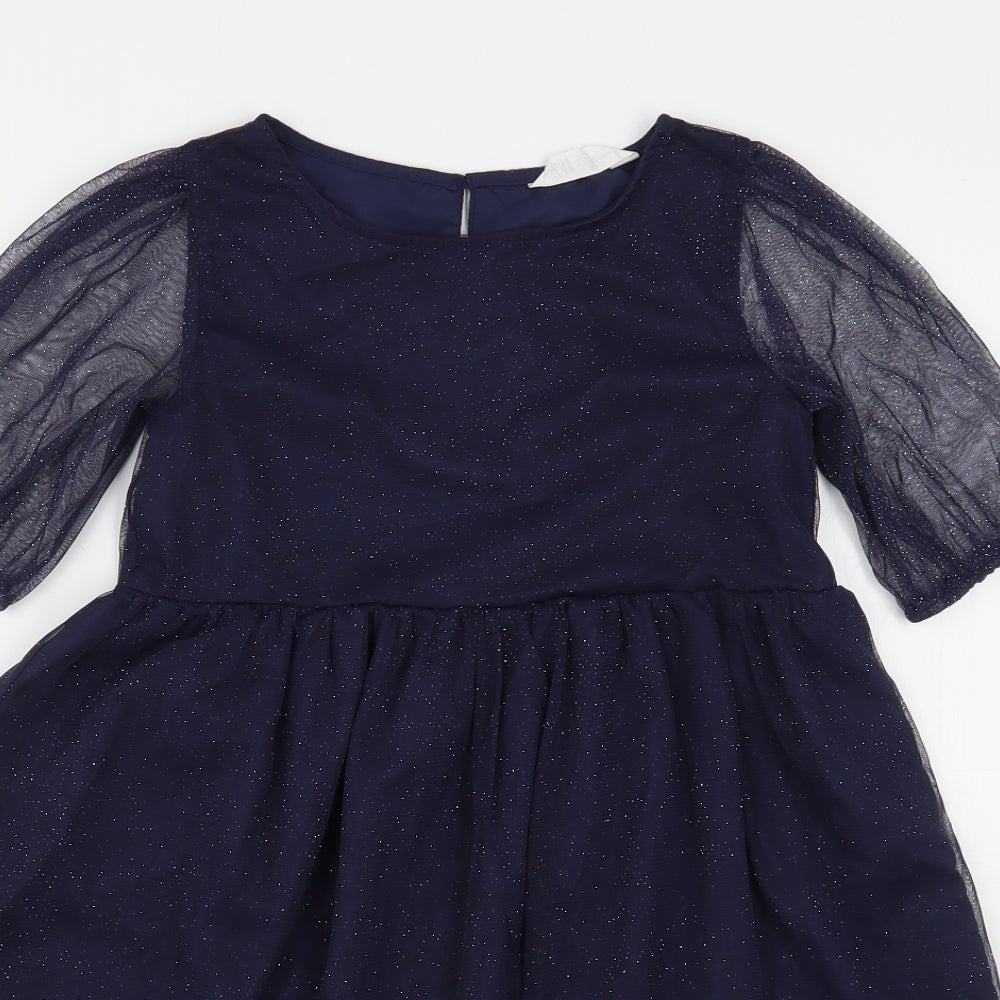 H&M Girls Blue  Polyester A-Line  Size 9-10 Years  Round Neck