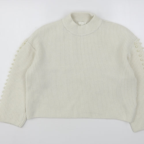H&M Womens Beige High Neck  Polyester Pullover Jumper Size M