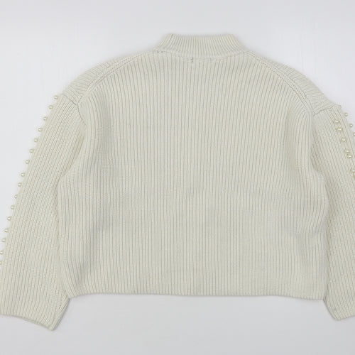 H&M Womens Beige High Neck  Polyester Pullover Jumper Size M