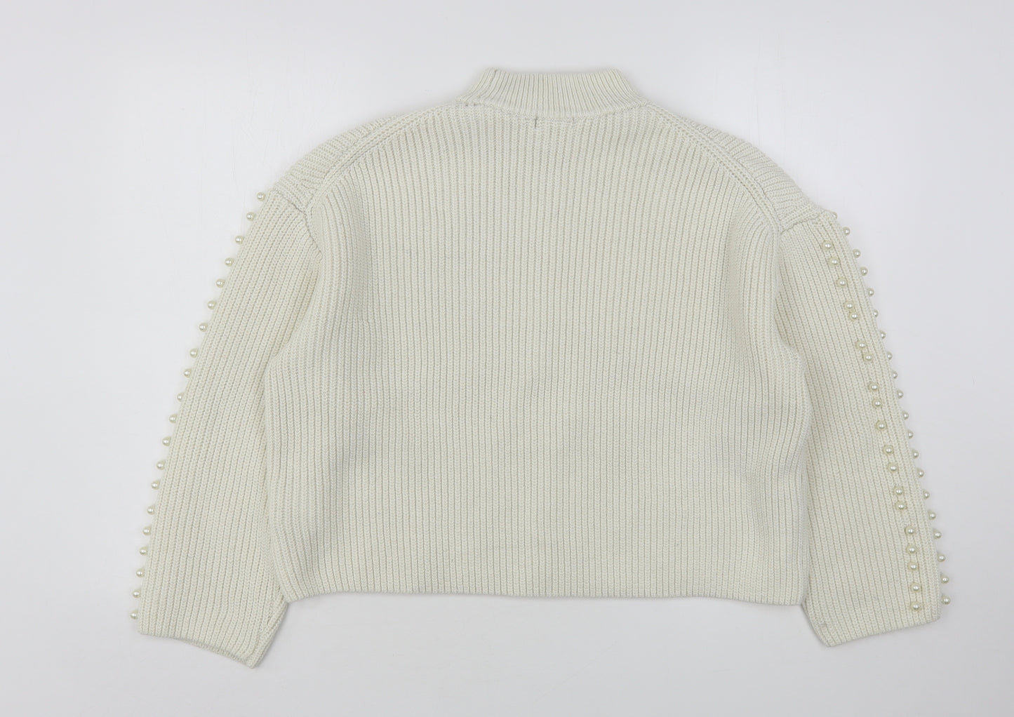 H&M Womens Beige High Neck  Polyester Pullover Jumper Size M