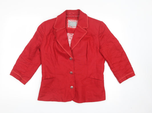 Front view of Per Una women’s red jacket blazer, size UK 10, button