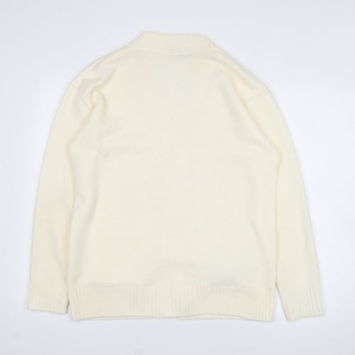 pure & natural Womens White V-Neck  Acrylic Cardigan Jumper Size L   - Size M-L